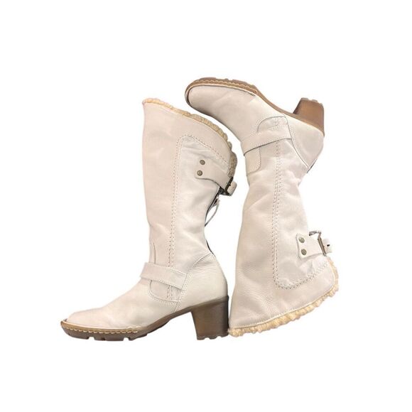 Dr. martens Docs Dana shearling fur off white leather zipper back boots womans 9 - Picture 1 of 10